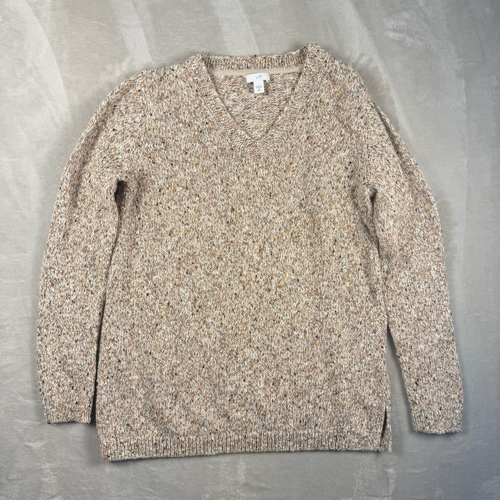 J.Jill XS Petite Speckled Knit V-Neck Sweater Neutral Confetti Fleck Cozy - Picture 9 of 9